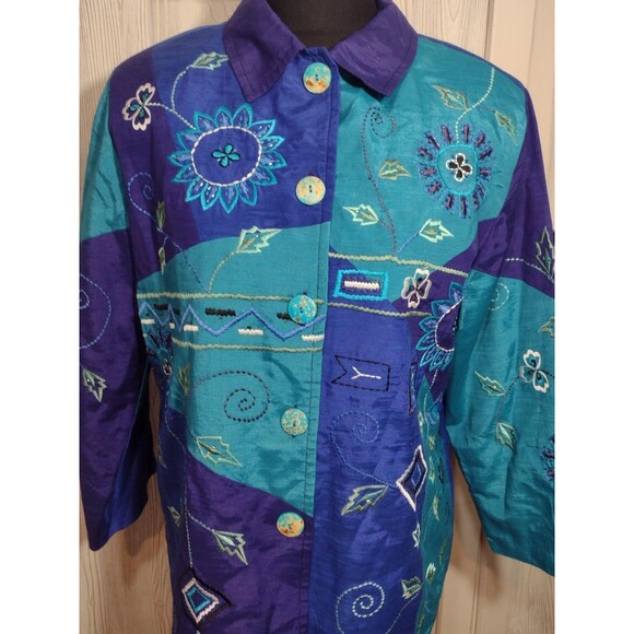 Draper's and Damon's Women's beaded sequin jacket Medium Blue Cotton Lightweight - Picture 16 of 16